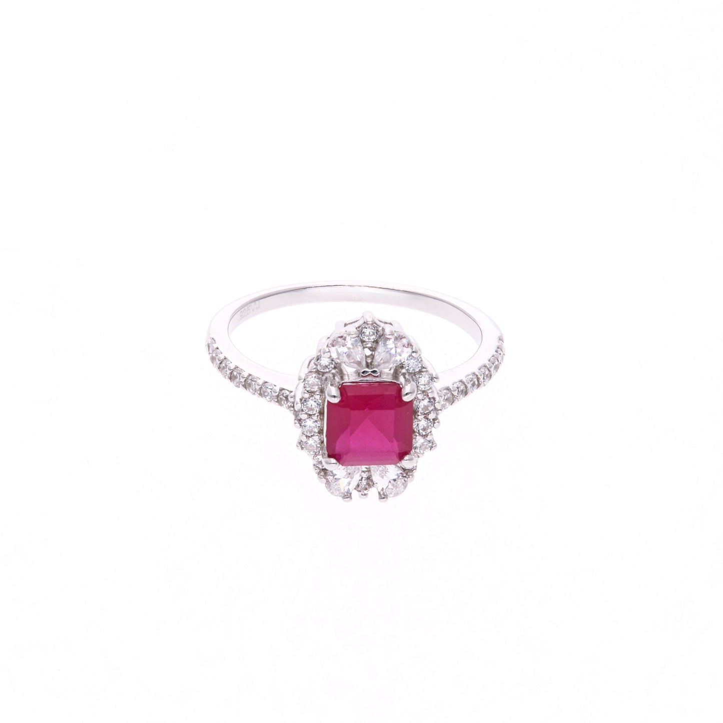 ANILLO EN PLATA LEY .925, CON RODIO , ZIRCONIA AAA ROJO RUBI Y BLANCO