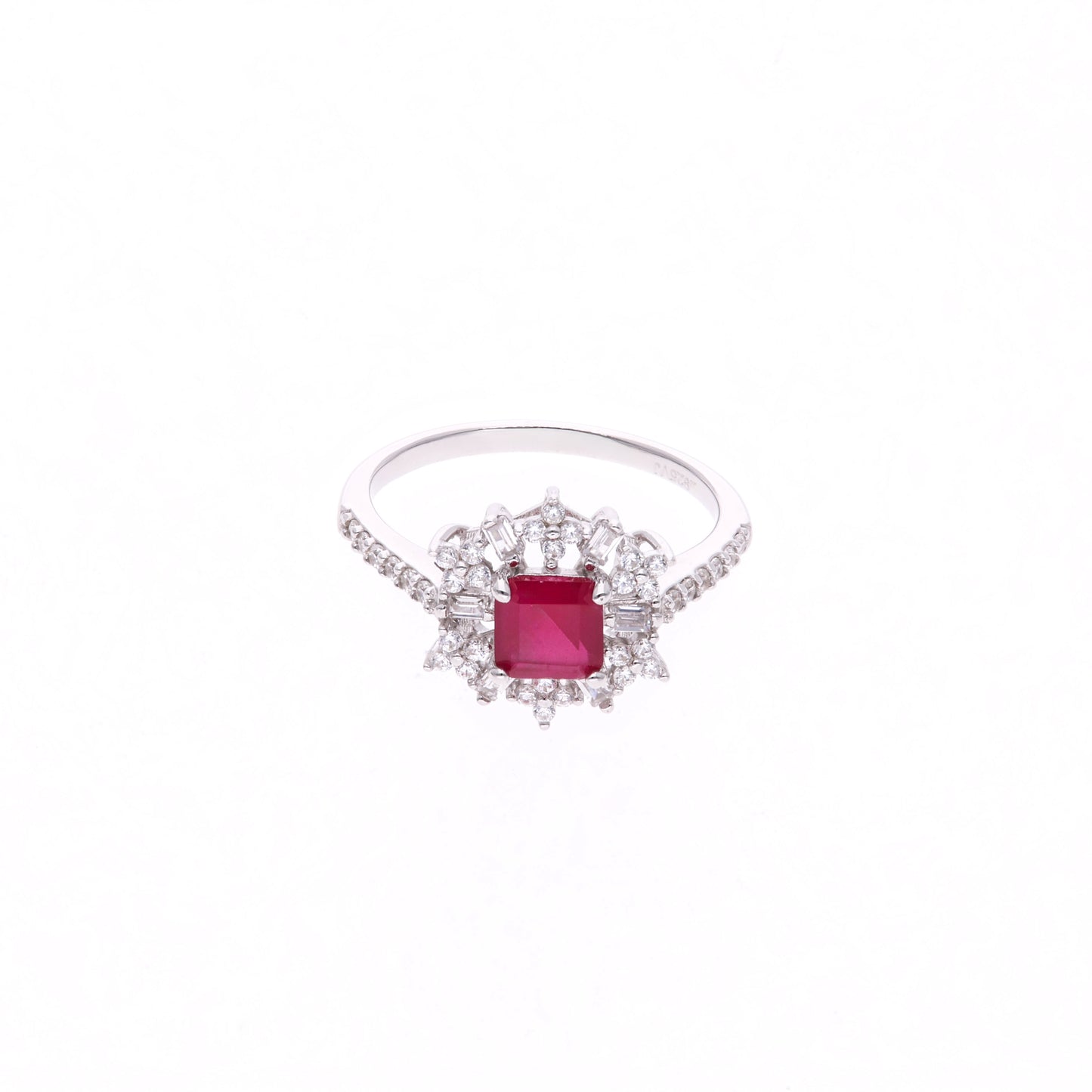 ANILLO EN PLATA LEY .925, CON RODIO , ZIRCONIA AAA ROJO RUBI Y BLANCO