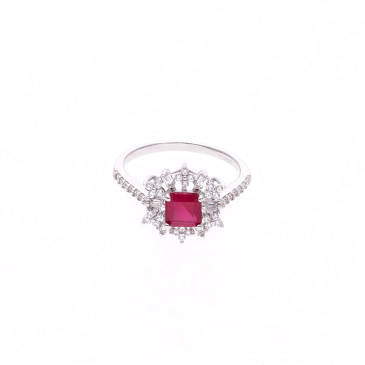 ANILLO EN PLATA LEY .925, CON RODIO , ZIRCONIA AAA ROJO RUBI Y BLANCO