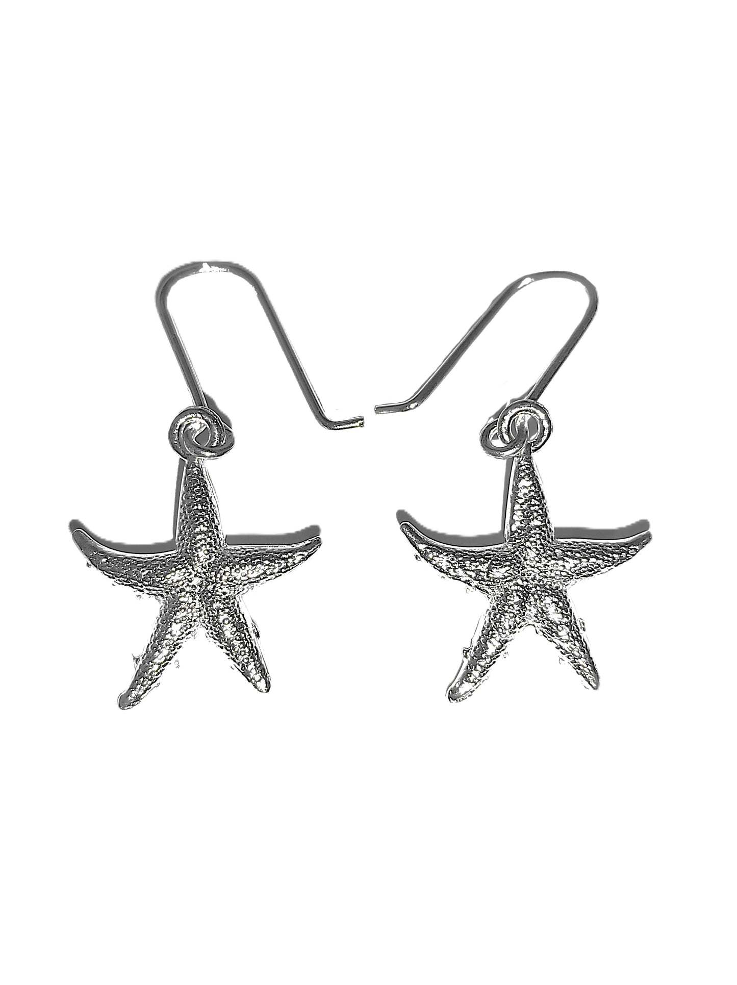 Aretes de Plata .925 - Estrella de Mar Grande con Brazos Curvados y Bordes Biselados