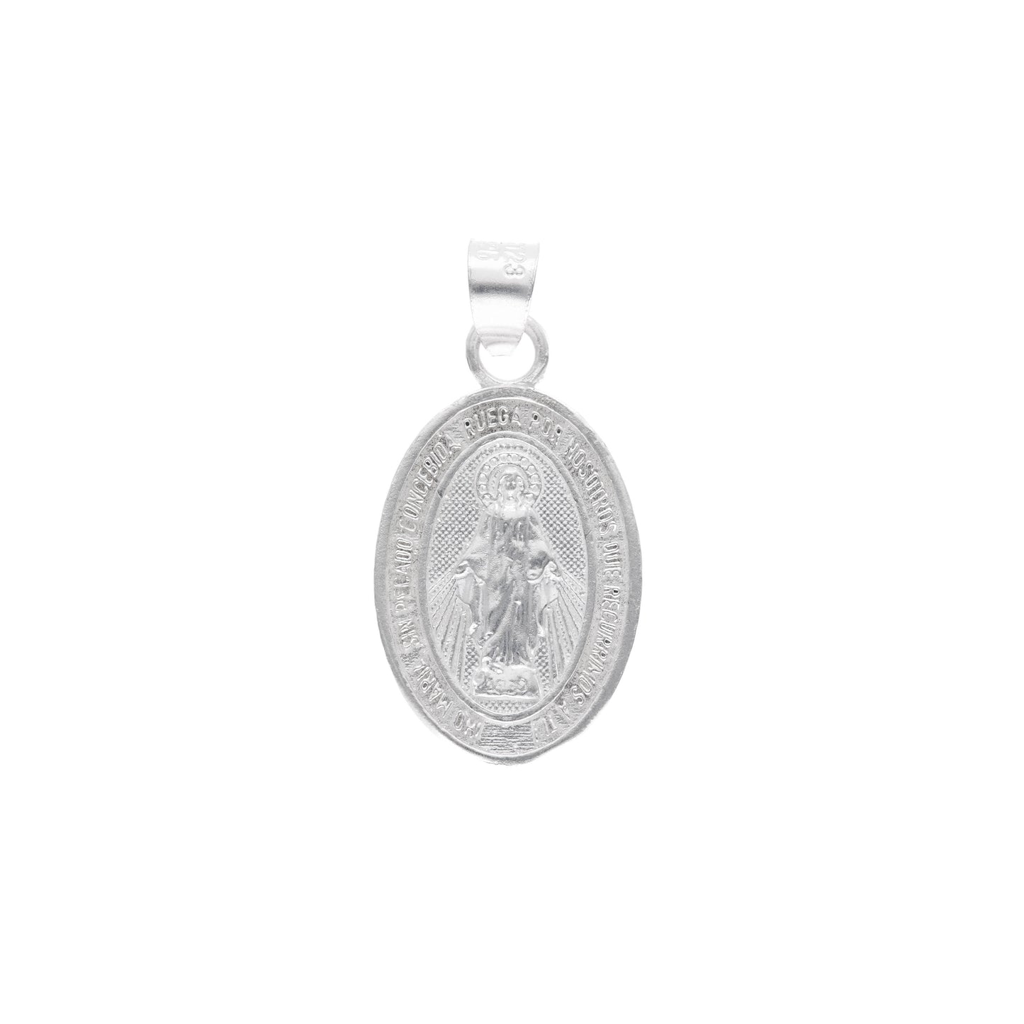 Medalla de Plata .925 - Oval Grande Virgen Milagrosa con Inscripción en Español