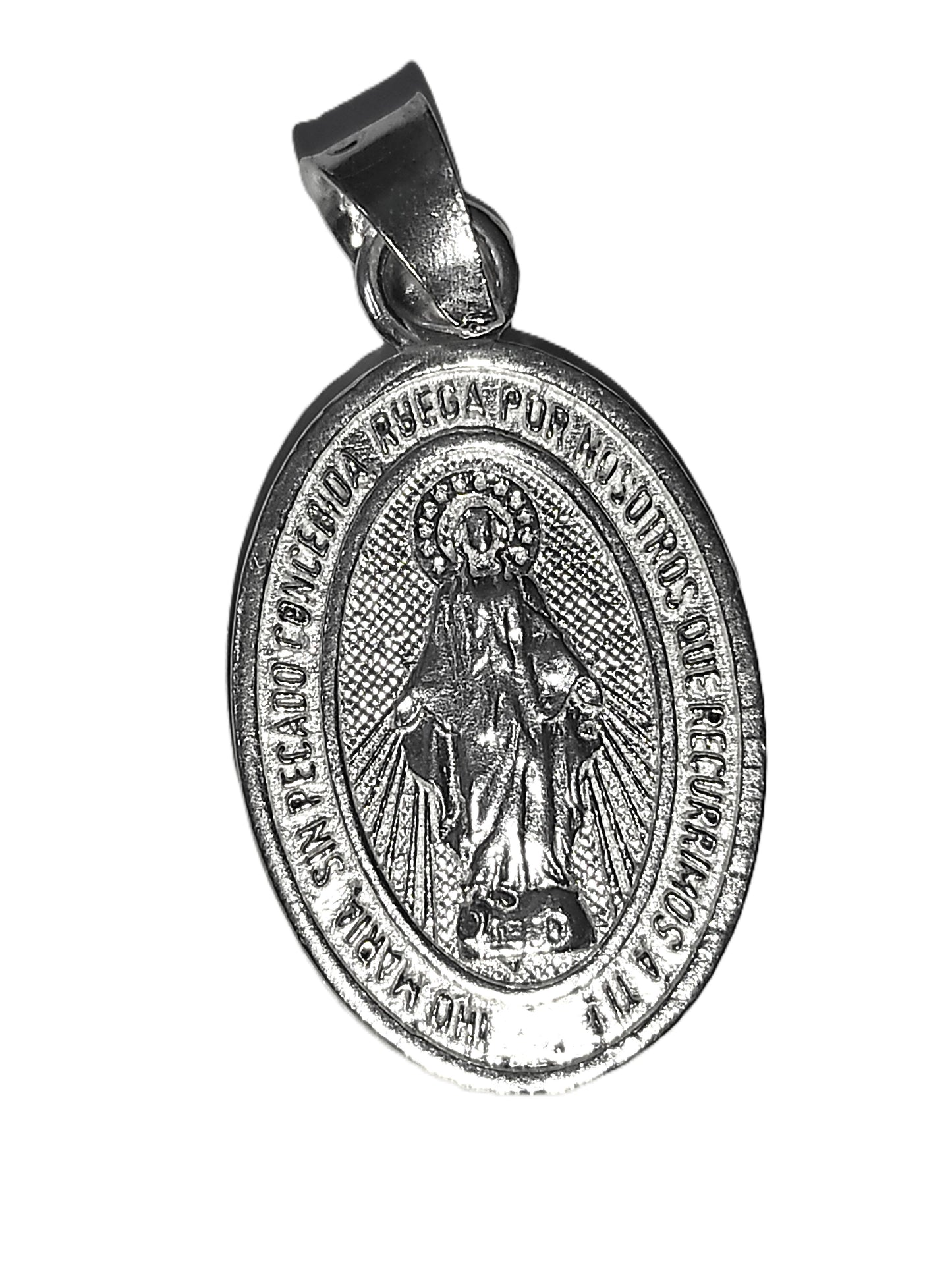 Medalla de Plata .925 - Oval Grande Virgen Milagrosa con Inscripción en Español