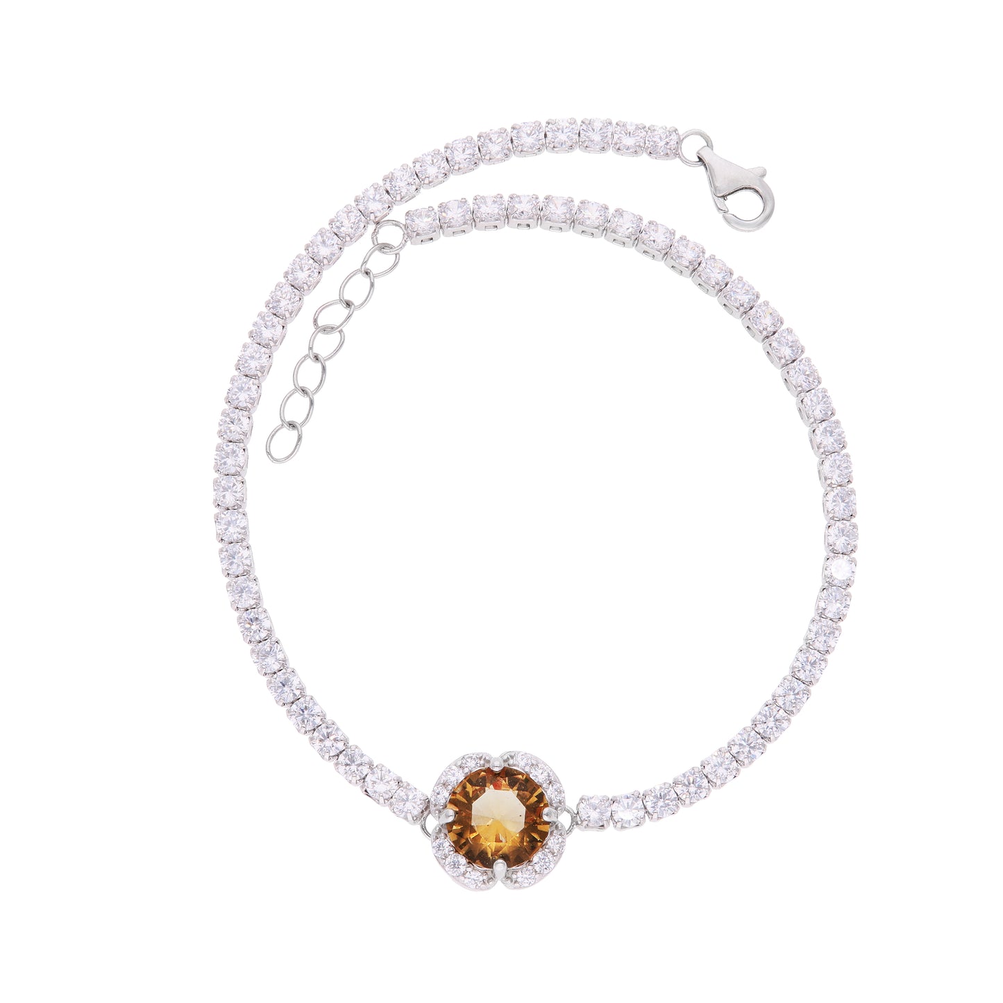 Pulsera Tennis con Peridoto Amarillo-Verde y Halo de Zircones — Plata .925