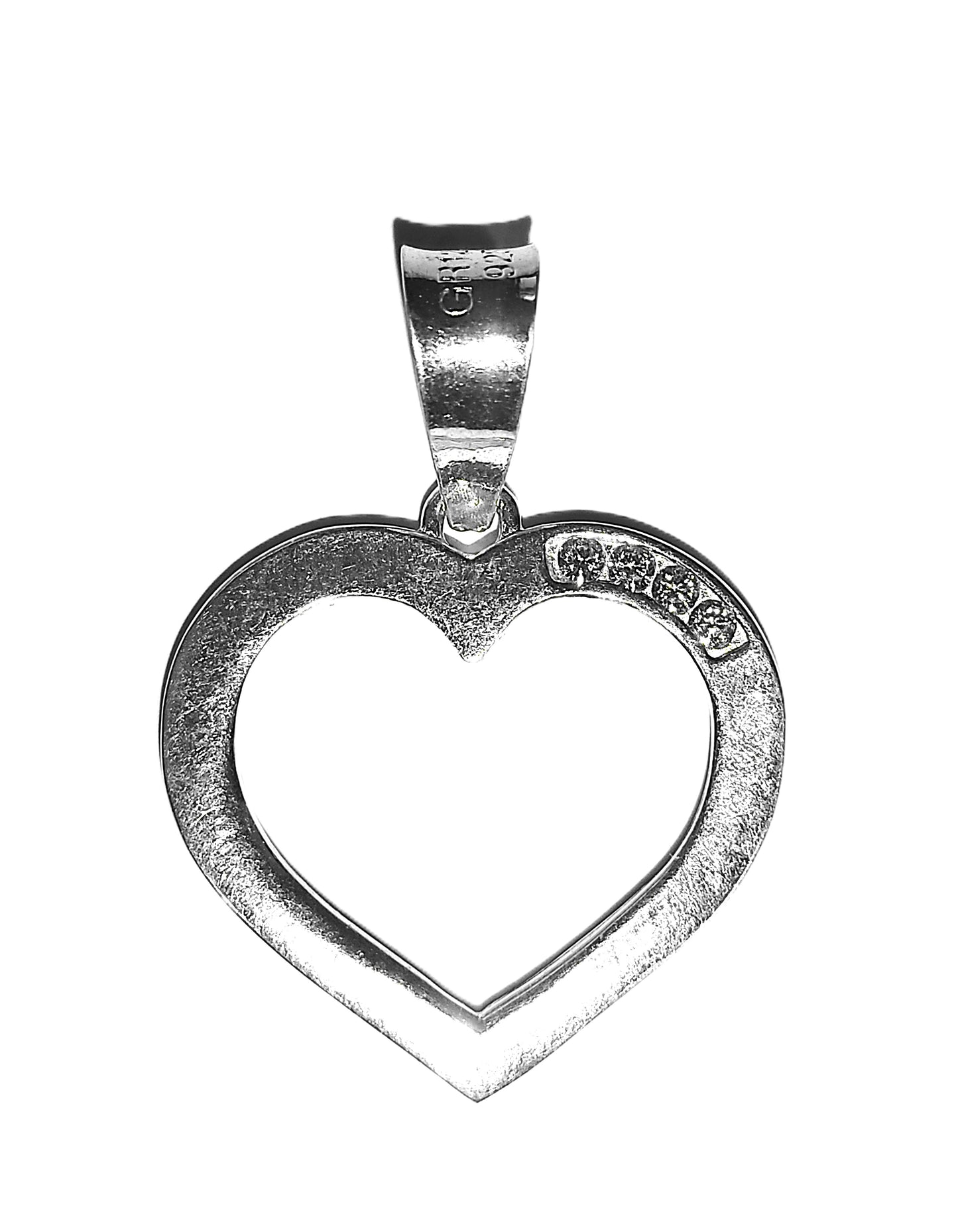 Dije de Plata .925 - Corazón Calado con Marco Biselado Satinado