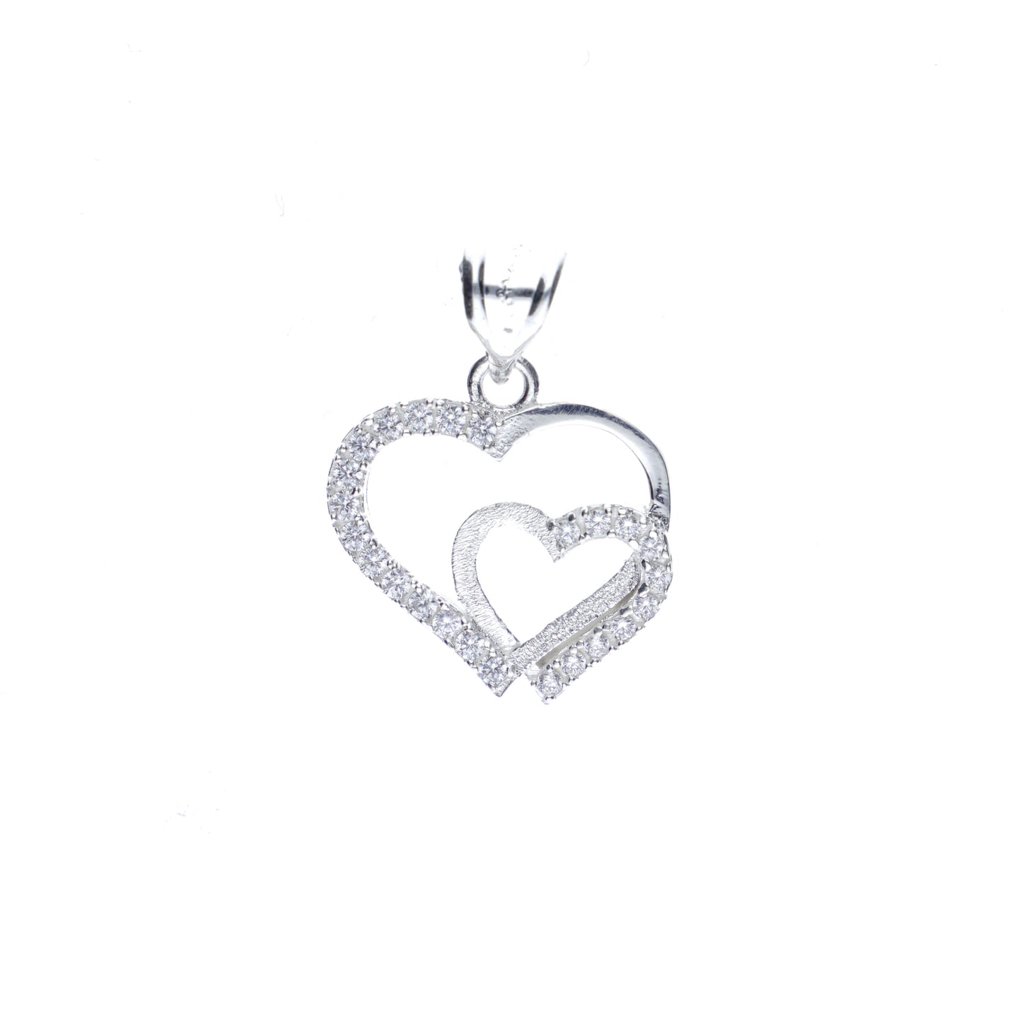 Dije Plata .925 Forma Doble Corazón con Circonia DVP062 - Joyería Elegante