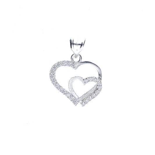 Dije Plata .925 Forma Doble Corazón con Circonia DVP062 - Joyería Elegante