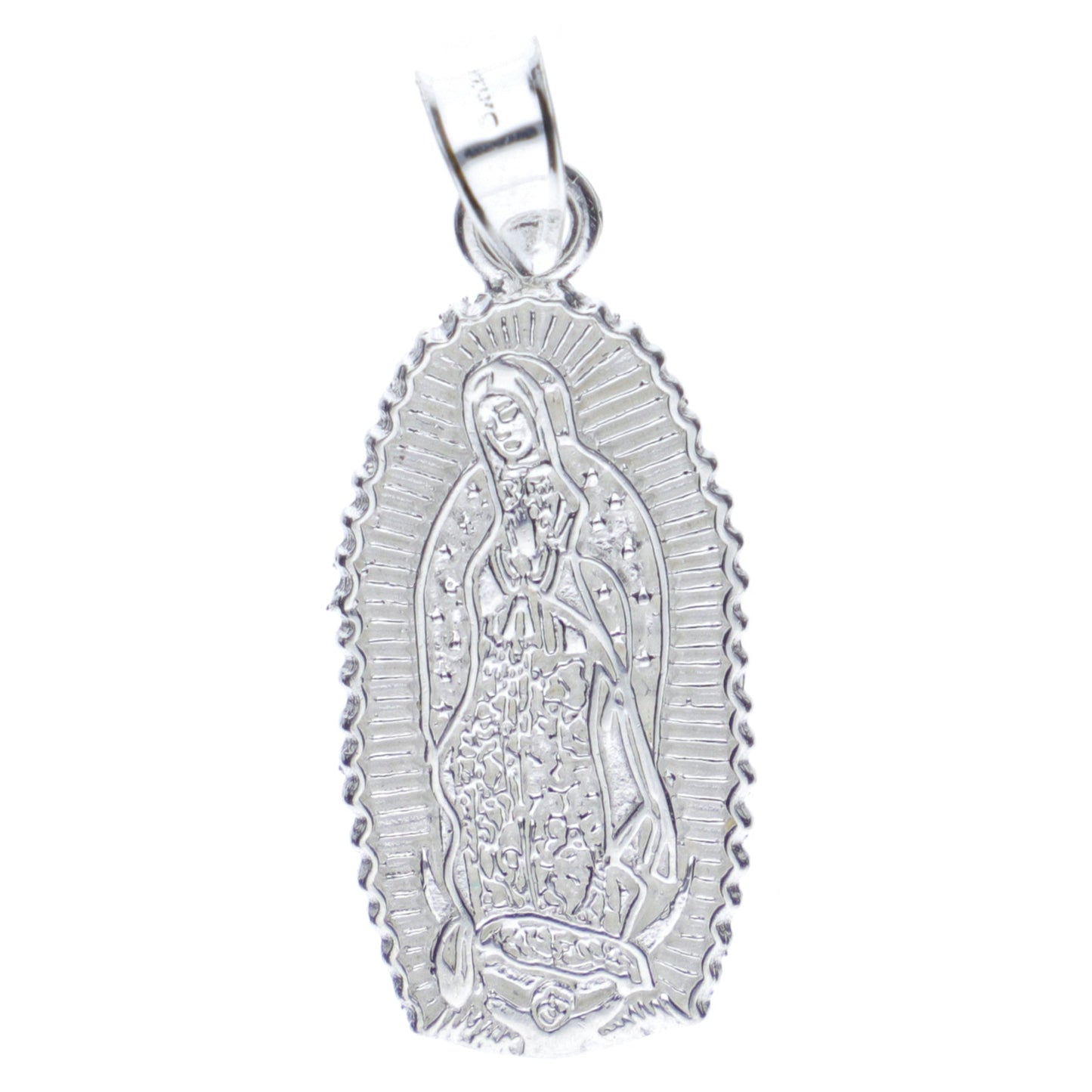 Dije Plata .925 Doble vista en forma de la virgen de Virgen de Guadalupe Mod. DR089- Joyería Religiosa