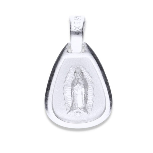 Dije Plata .925 Sochapada en Forma de Gota con diseño de Virgen de Guadalupe mod. GOTA BL-7VG - Joyería Religiosa