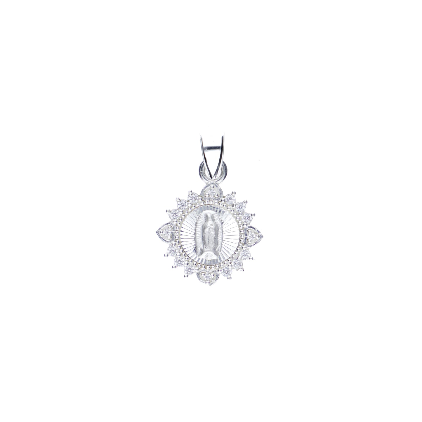 Dije de Plata .925 Forma Virgen de Guadalupe con Topacio blanco Mod. DRP024LP - Joyería Religiosa