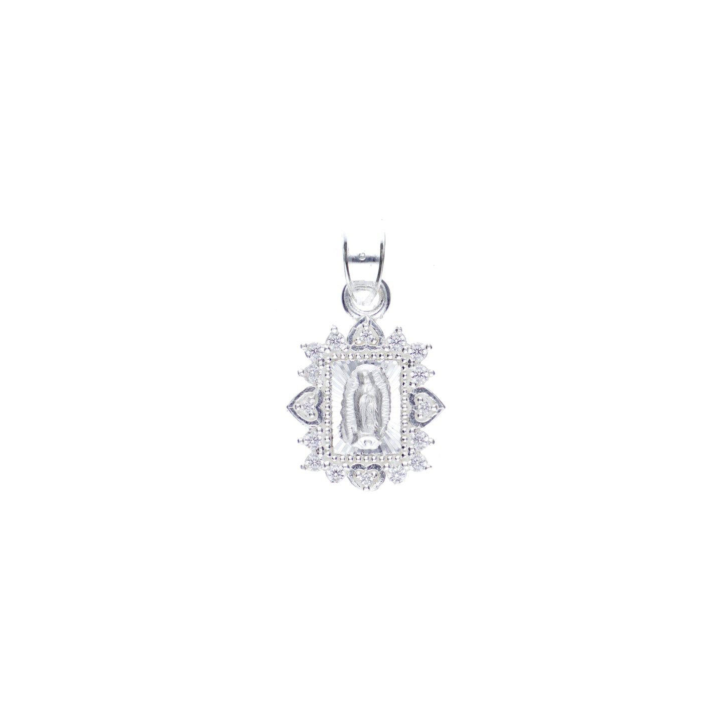 Dije de Plata .925 Forma Virgen de Guadalupe con Topacio blanco Mod. DRP026LP - Joyería Religiosa