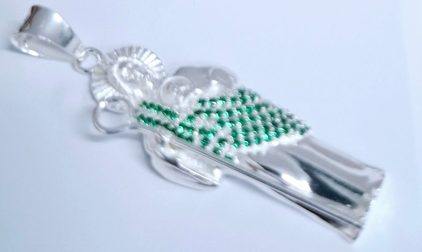 Dije de Plata .925 en Forma San Judas Tadeo con topacio Verde Mod. DRP078VER
