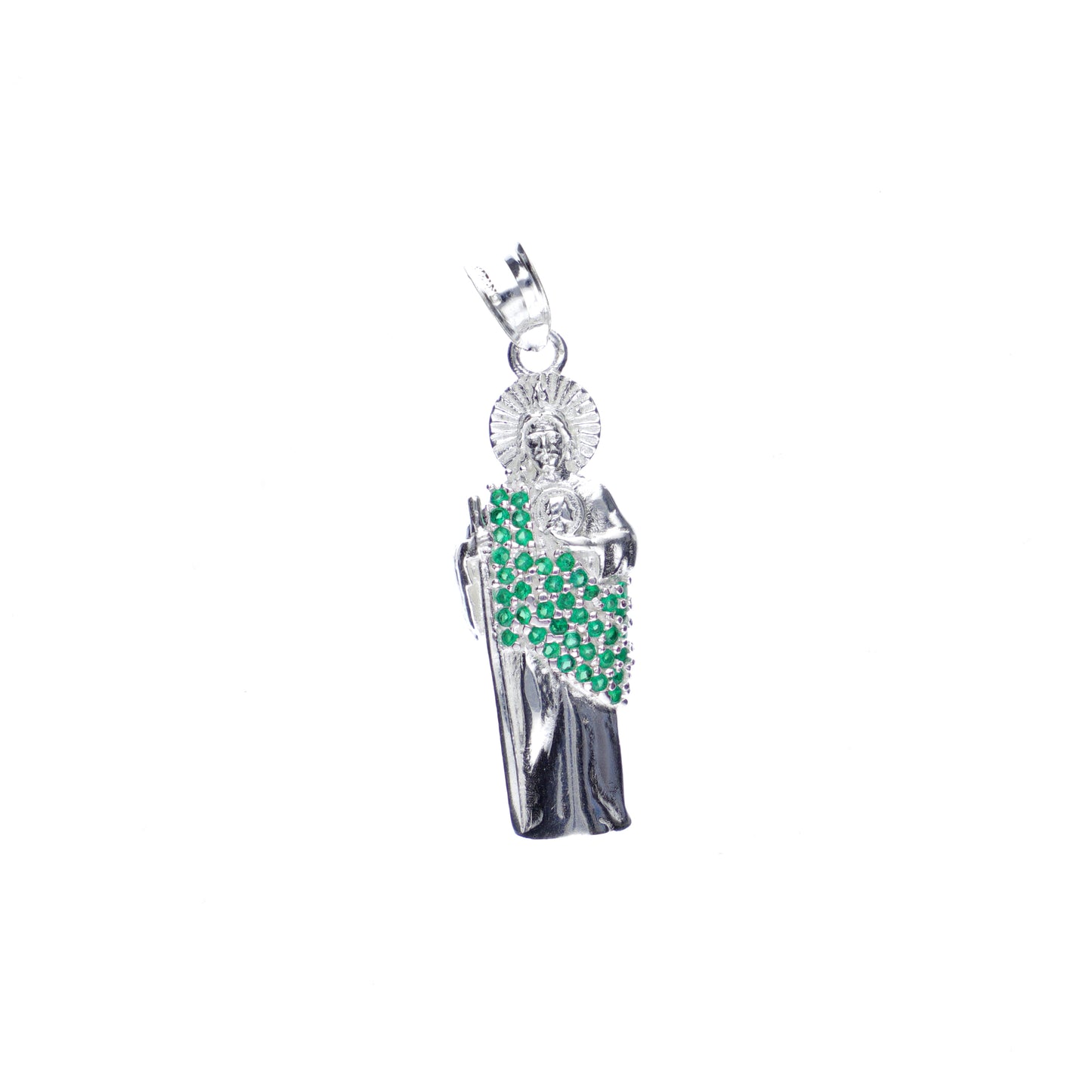 Dije de Plata .925 en Forma San Judas Tadeo con topacio Verde Mod. DRP078VER