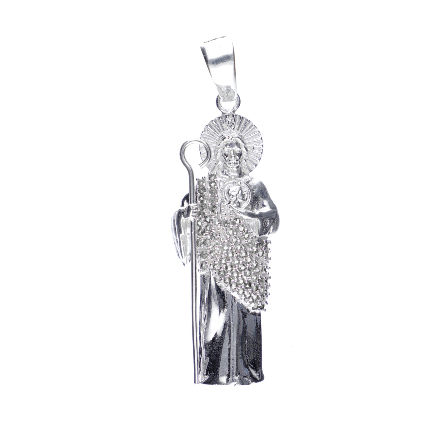 Dije de Plata .925 en Forma San Judas Tadeo con topacio blanco Mod. DRP078 - Joyería Religiosa