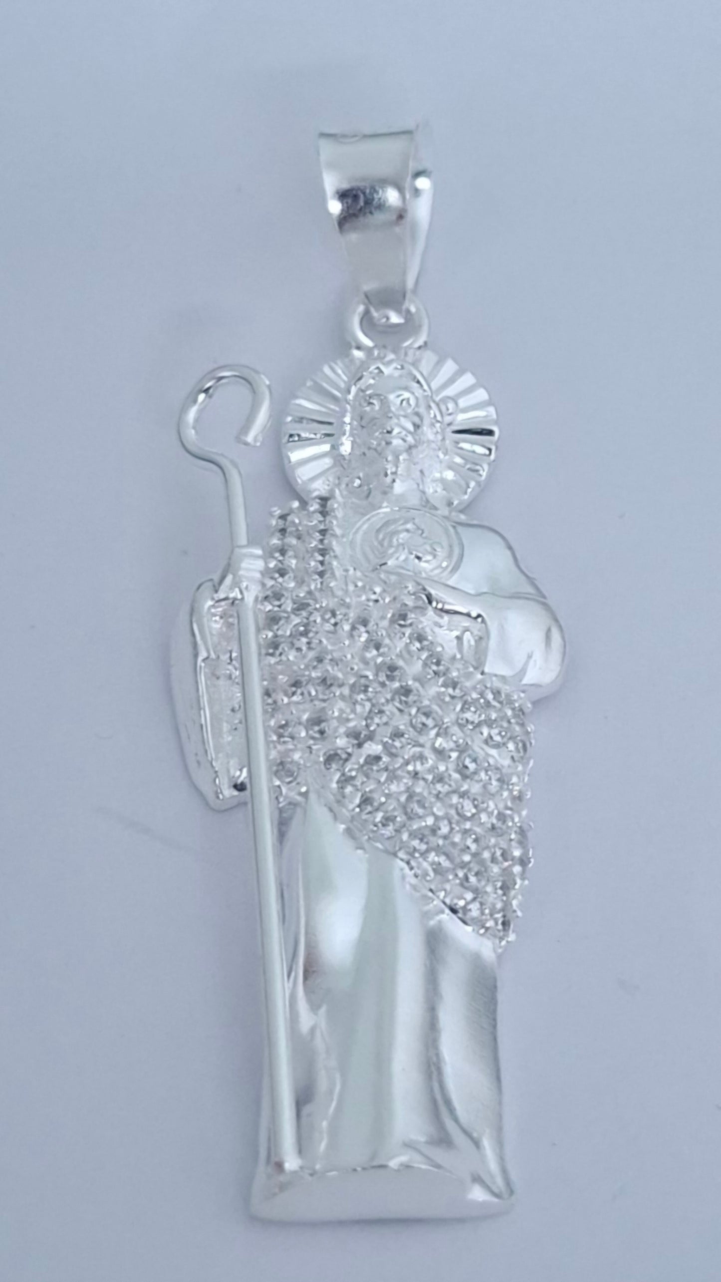 Dije de Plata .925 en Forma San Judas Tadeo con topacio blanco Mod. DRP078 - Joyería Religiosa