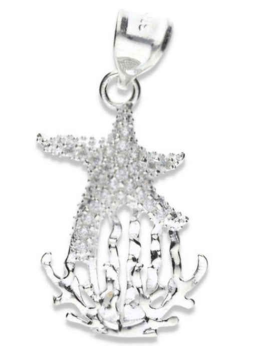Dije de Plata .925 en Forma de Estrella de Mar y Arrecifes DMP019 - Joyería Marina