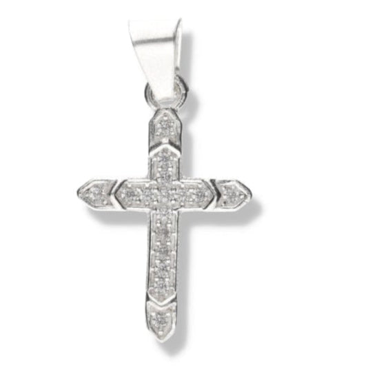 Dije de Plata .925 en forma Cruz con Topacio blanco Mod. CTDVP020- Joyería Religiosa