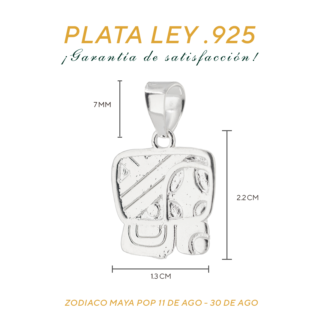 Dije de Plata Ley .925 Zodiaco Maya Pop ( 11 AGOSTO- 30 DE AGOSTO