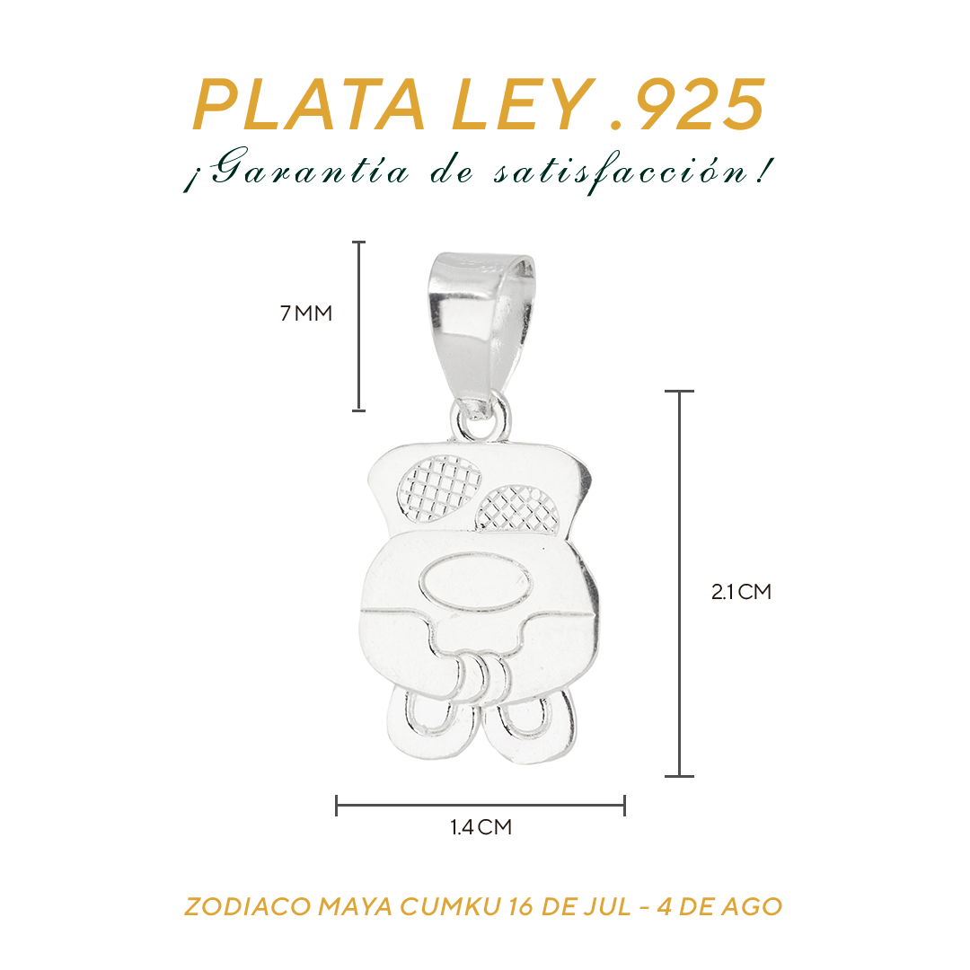 Dije de Plata Ley .925 en Zodiaco Maya Cumku ( 16 Julio -4 Agosto)