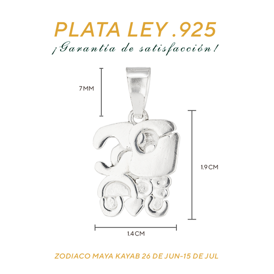 Dije de Plata Ley .925 en Zodiaco Maya Kayab (26 de Junio - 13 de Junio )