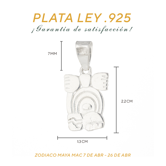 Dije de Plata ley .925 en Zodiaco Maya Mac ( 7 Abr-26 Abr) Mod.7 Abril-26 Abril.