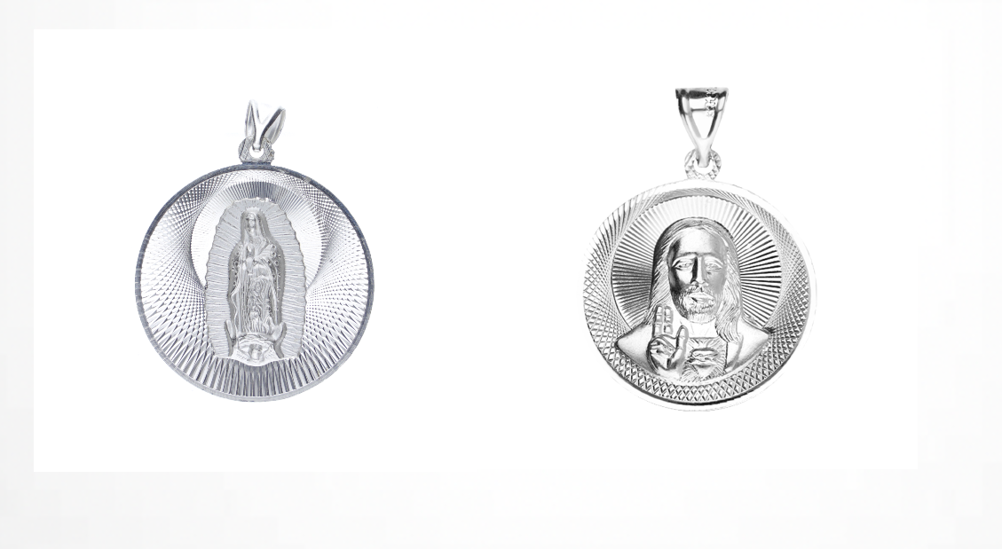 Dije en Plata .925 De doble vista con diseño de la Virgen de Guadalupe-Sagrado Corazón MOD. RD10LPSC3D - Mayoreo y Menudeo