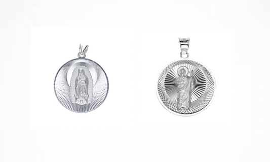 Dije de Plata ley .925 , Virgen de Guadalupe y San Judas Tadeo MOD. R10LPSJ3D- Mayoreo y Menudeo