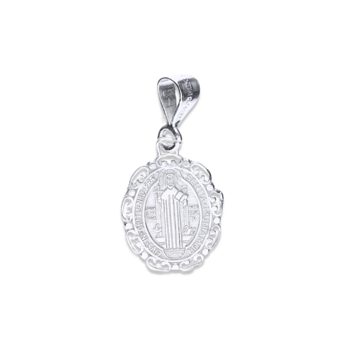 Dije Plata .925 Medalla San Benito con Borde Calado 1.7 Gramos - Joyería Religiosa