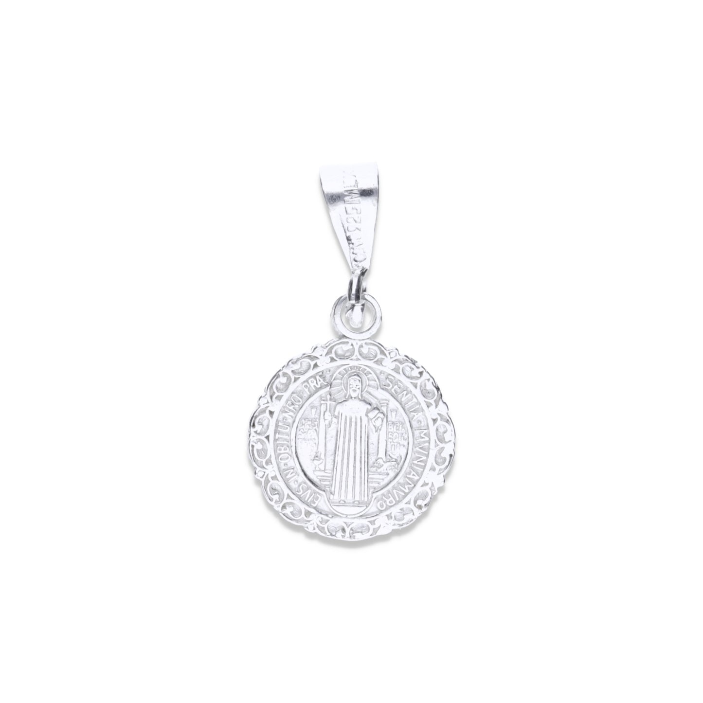 Dije Plata .925 Medalla San Benito con Borde Ornamental 1.8 Gramos - Joyería Religiosa