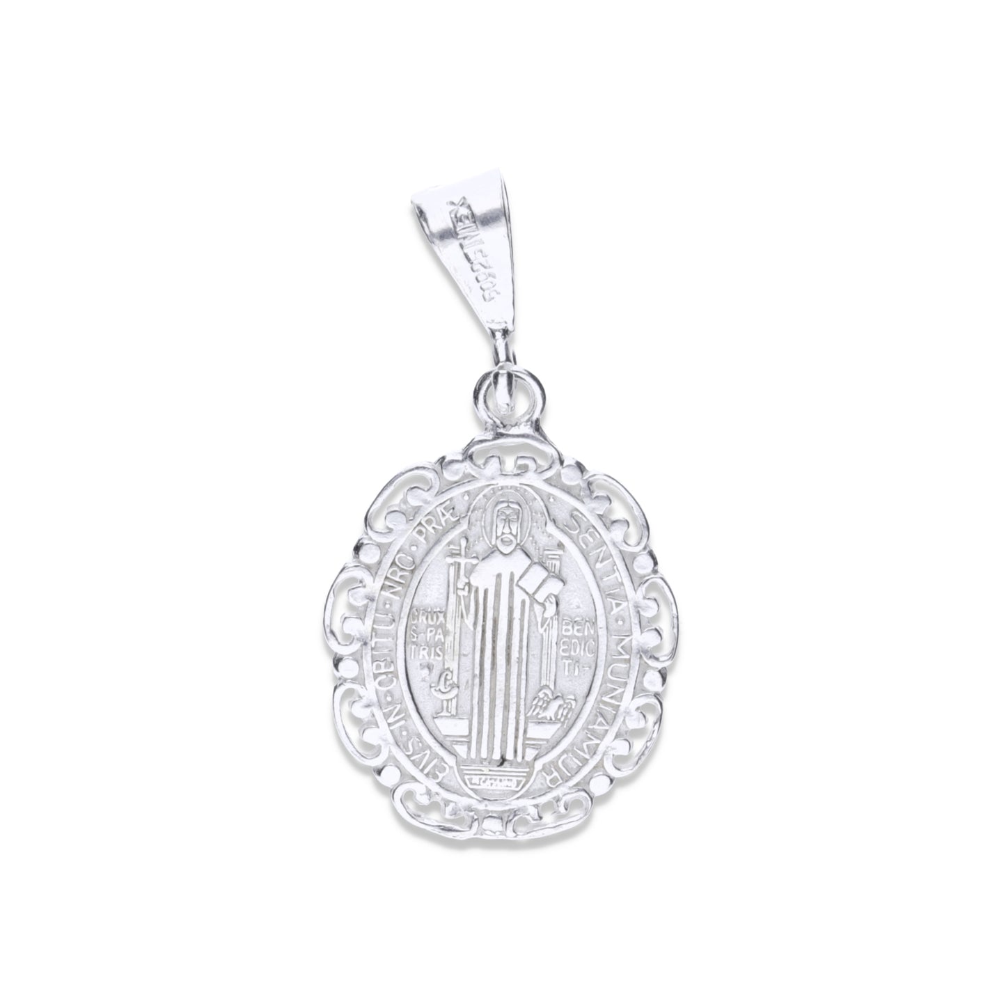 Dije Plata .925 Medalla San Benito Ovalada Elaborada 2.4 Gramos - Joyería Religiosa