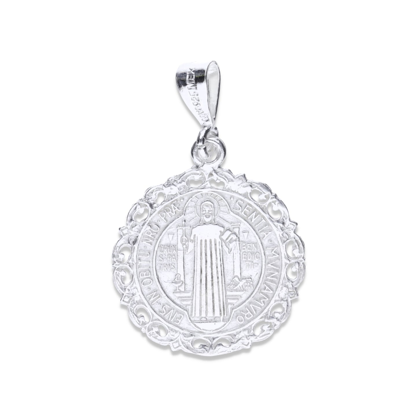 Dije Plata .925 Medalla San Benito Grande con Borde Elaborado 3.4 Gramos - Joyería Religiosa