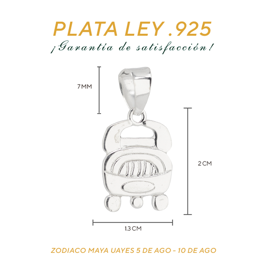 Dije de Plata Ley.925 en Zodiaco Maya Uayes ( 5 agosto -10 de agosto )