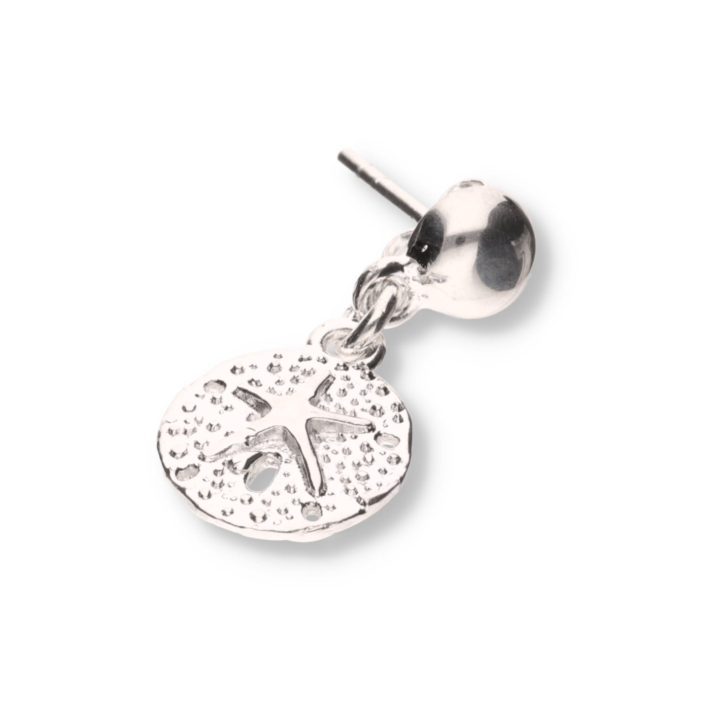 Aretes de Plata .925 - Stud Bolita con Dólar de Arena Colgante
