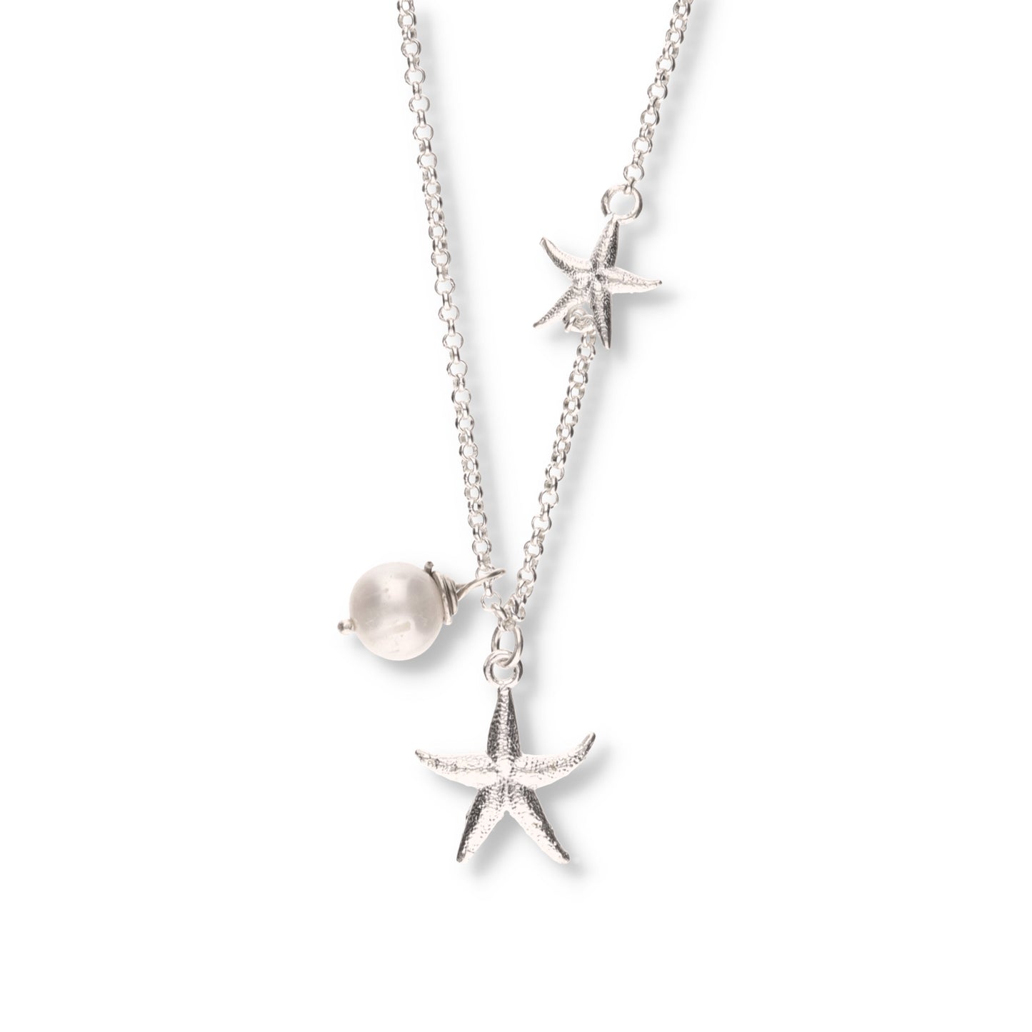 Collar de Plata .925 - Lariat Estrellas de Mar con Perla Natural