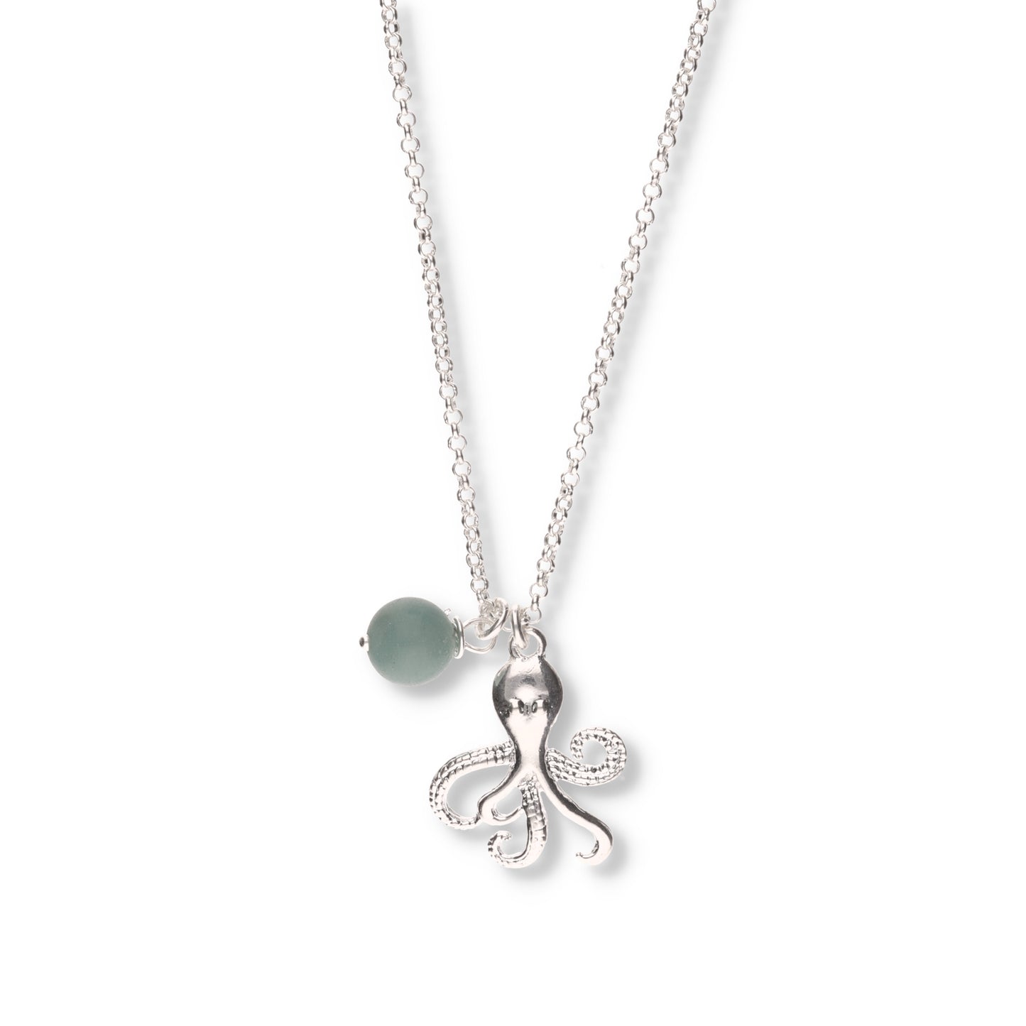 Collar de Plata .925 - Pulpo con Amazonita en Cadena Rolo
