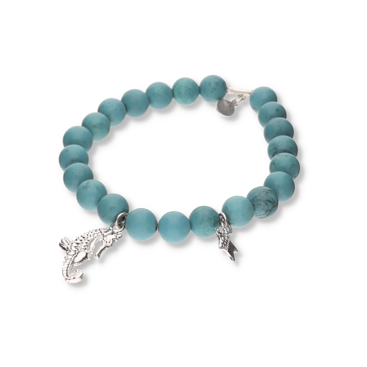 Pulsera de Turquesa con Dijes de Plata .925 - Caballito y Estrella de Mar