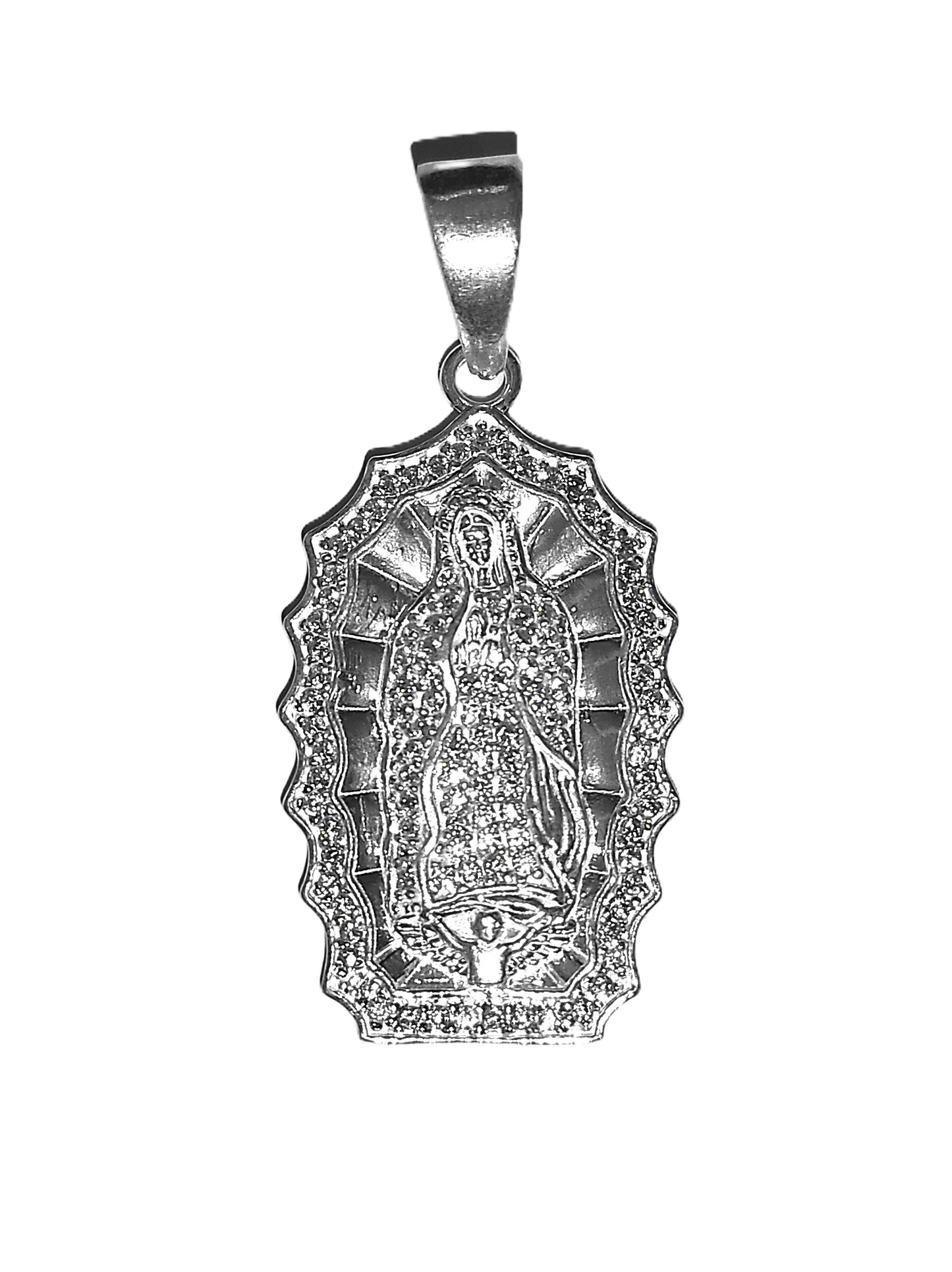 Medalla de Plata .925 - Escapulario Virgen de Guadalupe con Zircones Pavé Borde Ondulado