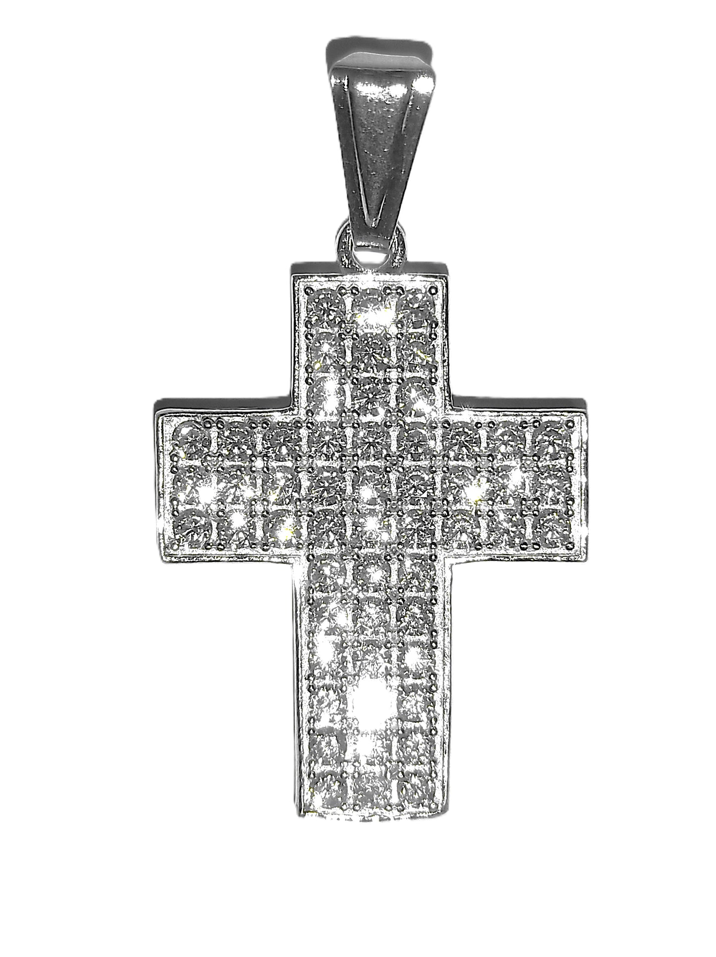 Dije de Plata .925 - Cruz con Pavé Masivo Total de Zircones Grandes en Múltiples Filas