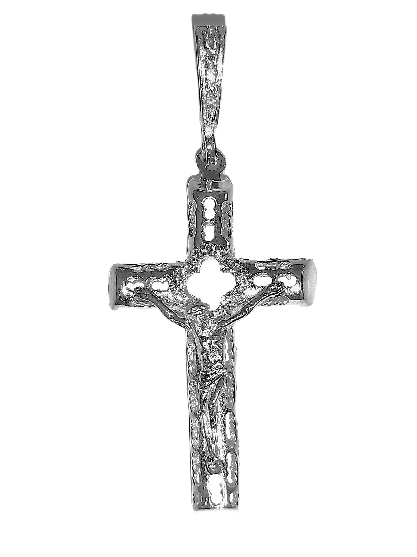 Crucifijo de Plata .925 - Gótico Calado con Filigrana de Óvalos y Ventana Cuatrilobulada