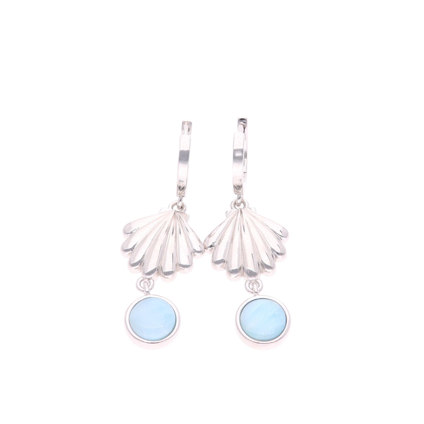 Aretes Concha Colgante de Larimar en Plata .925