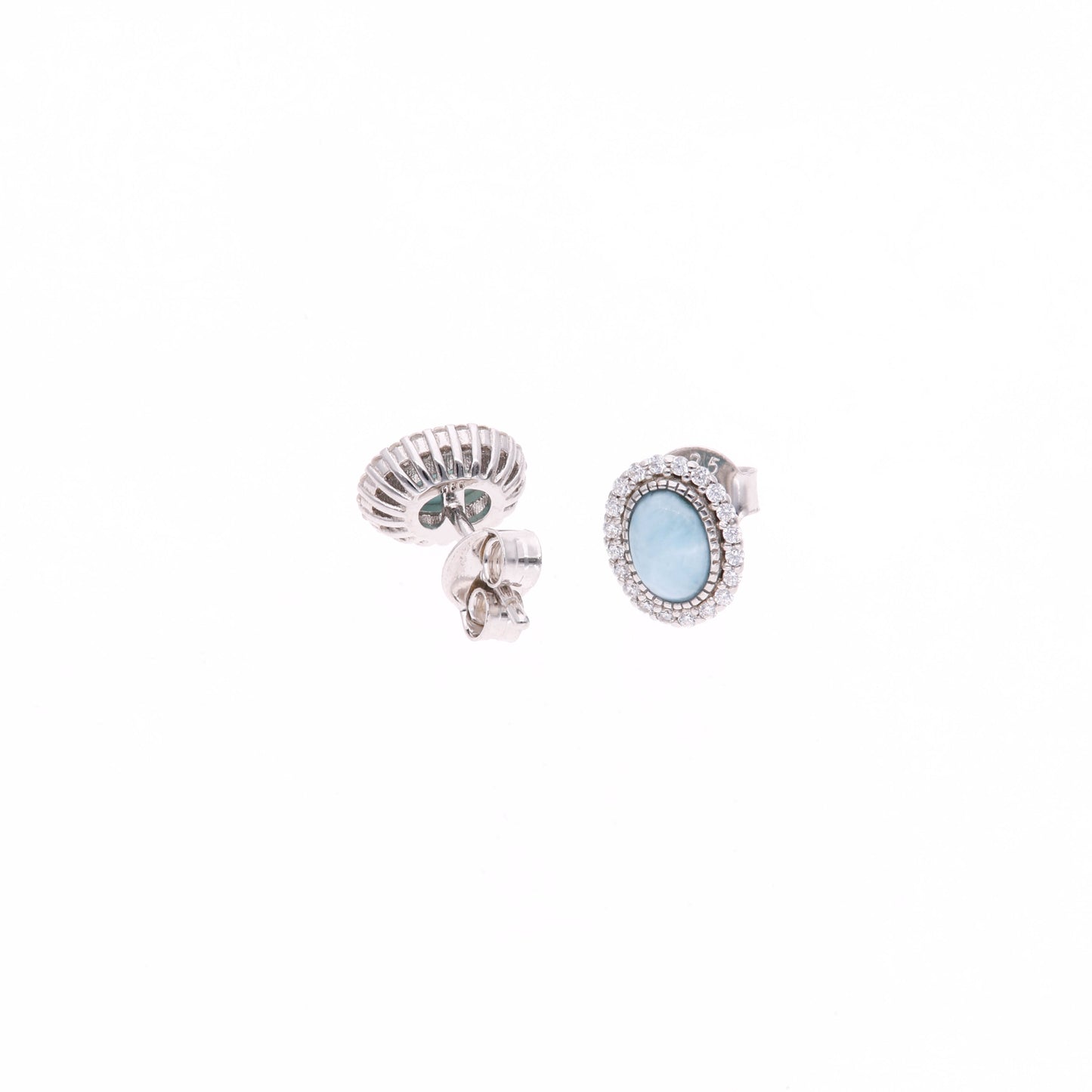 Aretes Ovalados Clásicos de Larimar en Plata .925