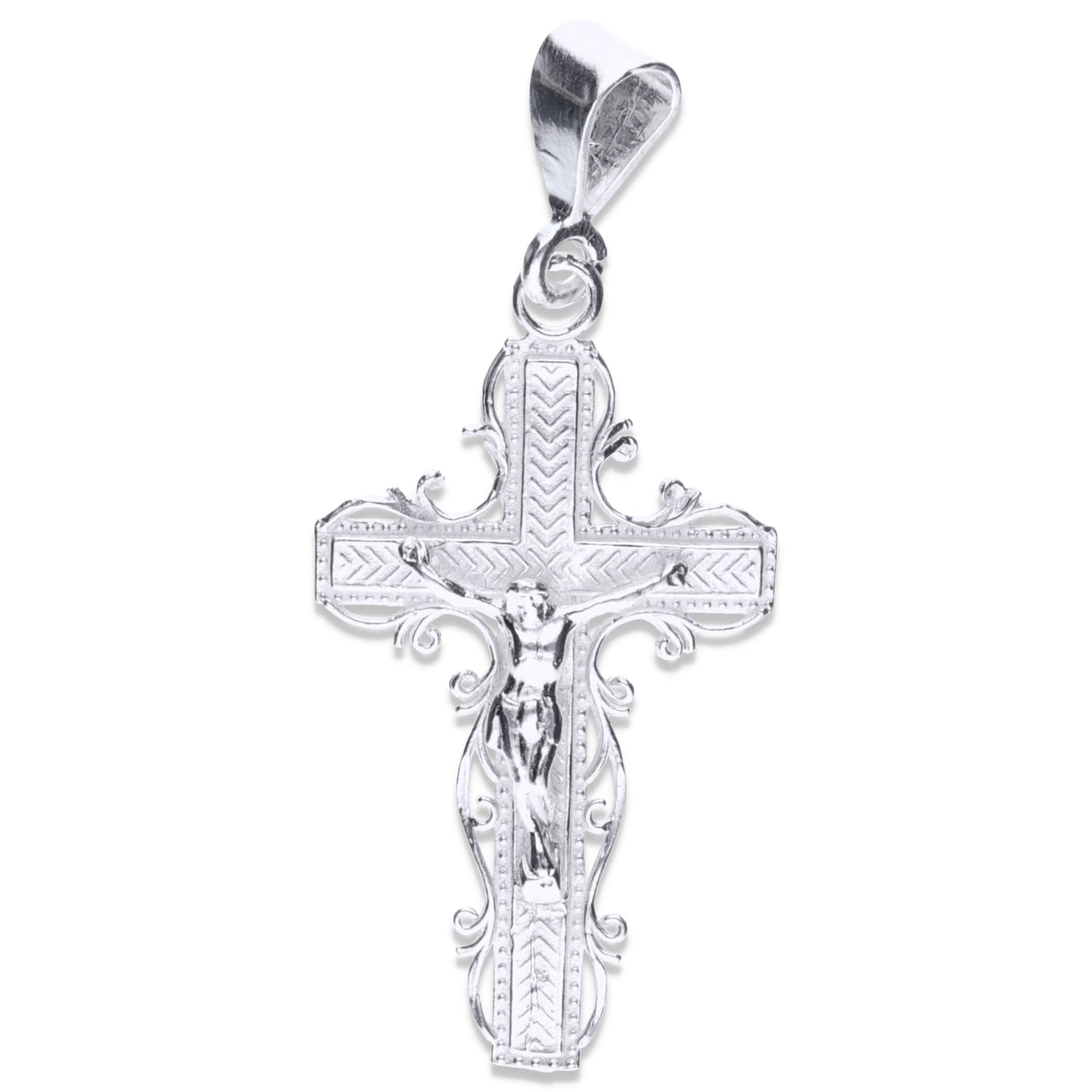 Dije de Cruz con cristo en Plata Ley .925, MOD. FBD-198