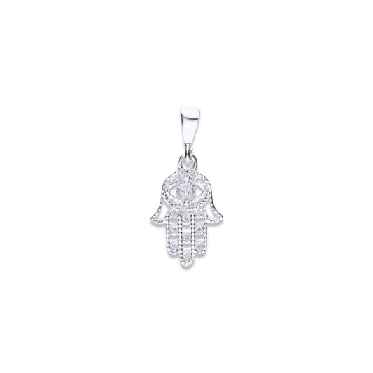 Dije de Plata ley .925 en Forma de Mano de Fátima con Circonia - Joyería Espiritual
