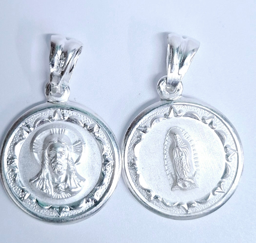 Dije Plata .925 Doble vista Sochapada Virgen de Guadalupe y Sagrado corazón de Jesús mod. SYG-04 - Joyería Religiosa