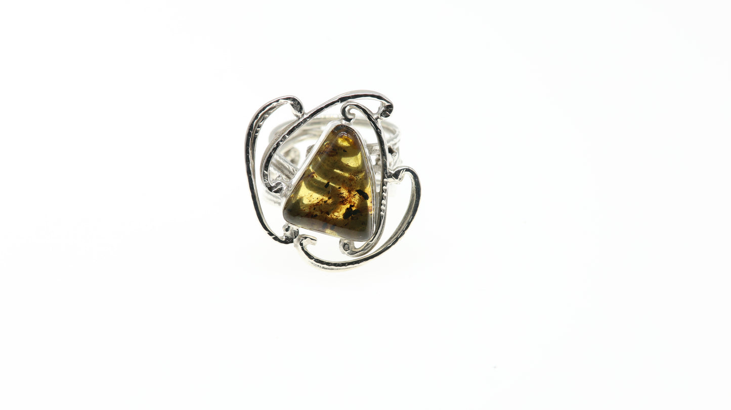 Anillo Plata 950 con Ámbar Natural Diseño 71 Mayoreo Menudeo