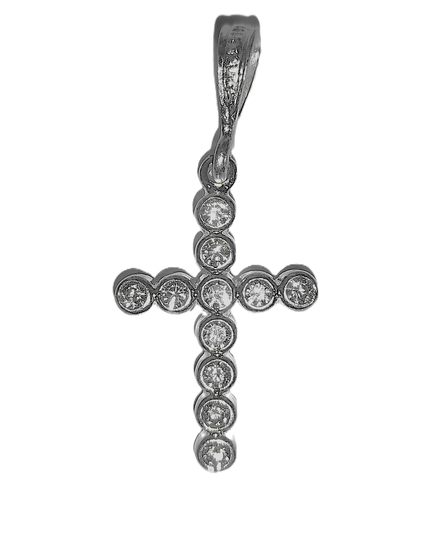 Dije de Plata .925 - Cruz de Zircones Grandes en Engaste Bisel Redondo