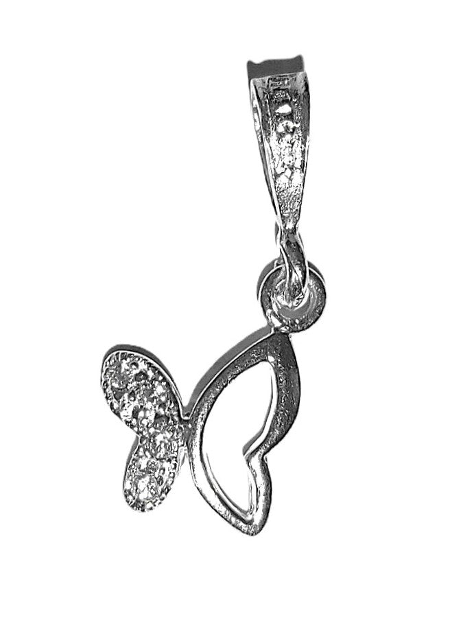 Dije de Plata .925 - Mariposa Asimétrica con Zircones Pavé y Alas Caladas