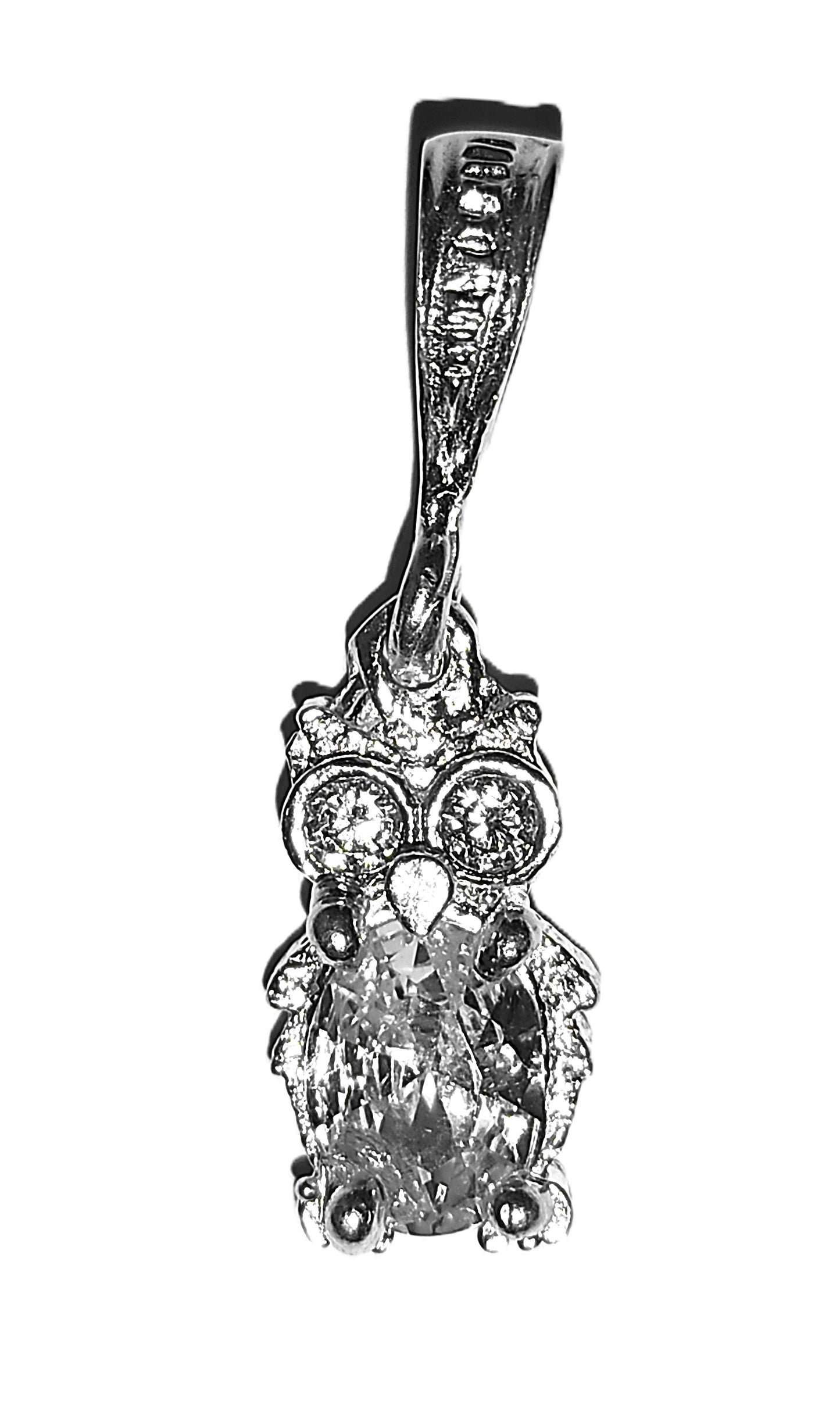Dije de Plata .925 - Búho con Zircón Oval en Cuerpo y Ojos de Zircones Rodio Negro