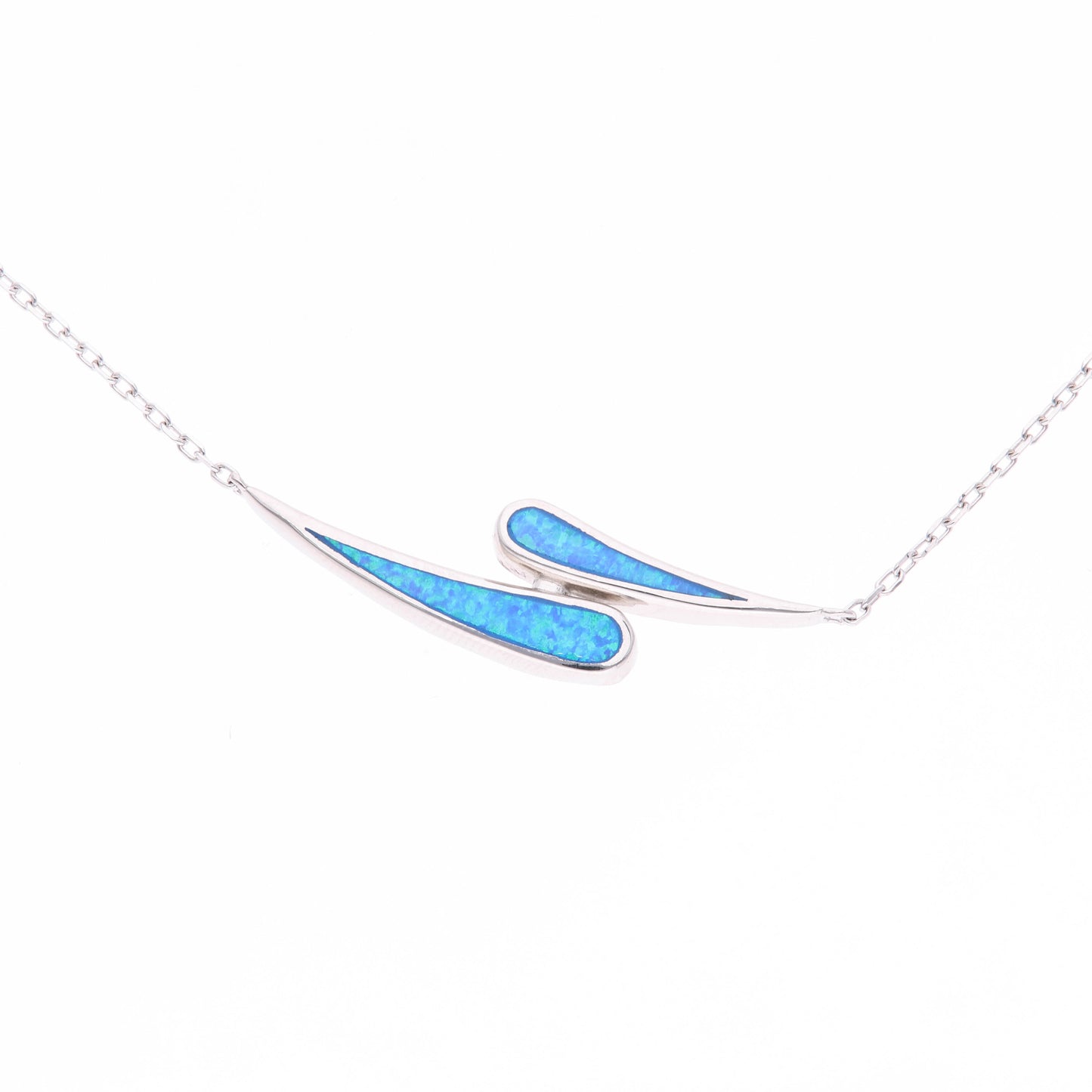 Collar Doble Barra Asimétrica de Ópalo en Plata.925