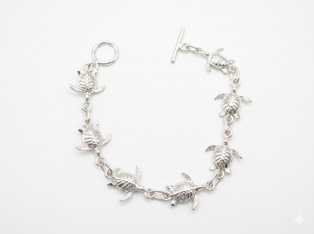 Pulsera de Plata .925 - Eslabones Tortugas Marinas con Cierre Toggle