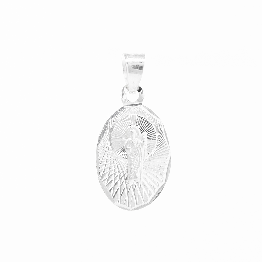 Set de Dije y Cadena de Plata ley. 925 - Virgen de Guadalupe Resplandor Radiante con Cadena Fígaro .925